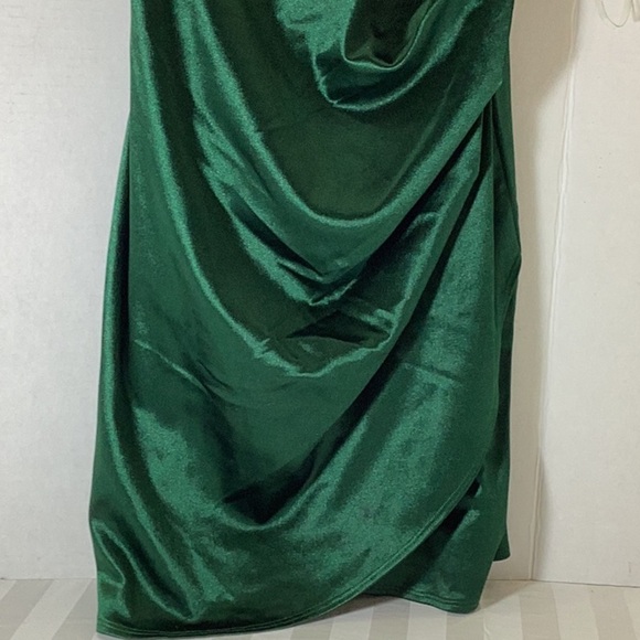 HONEY AND ROSIE SQUARE NECK STRETCH SATIN FAUX-WRAP - Picture 4 of 9